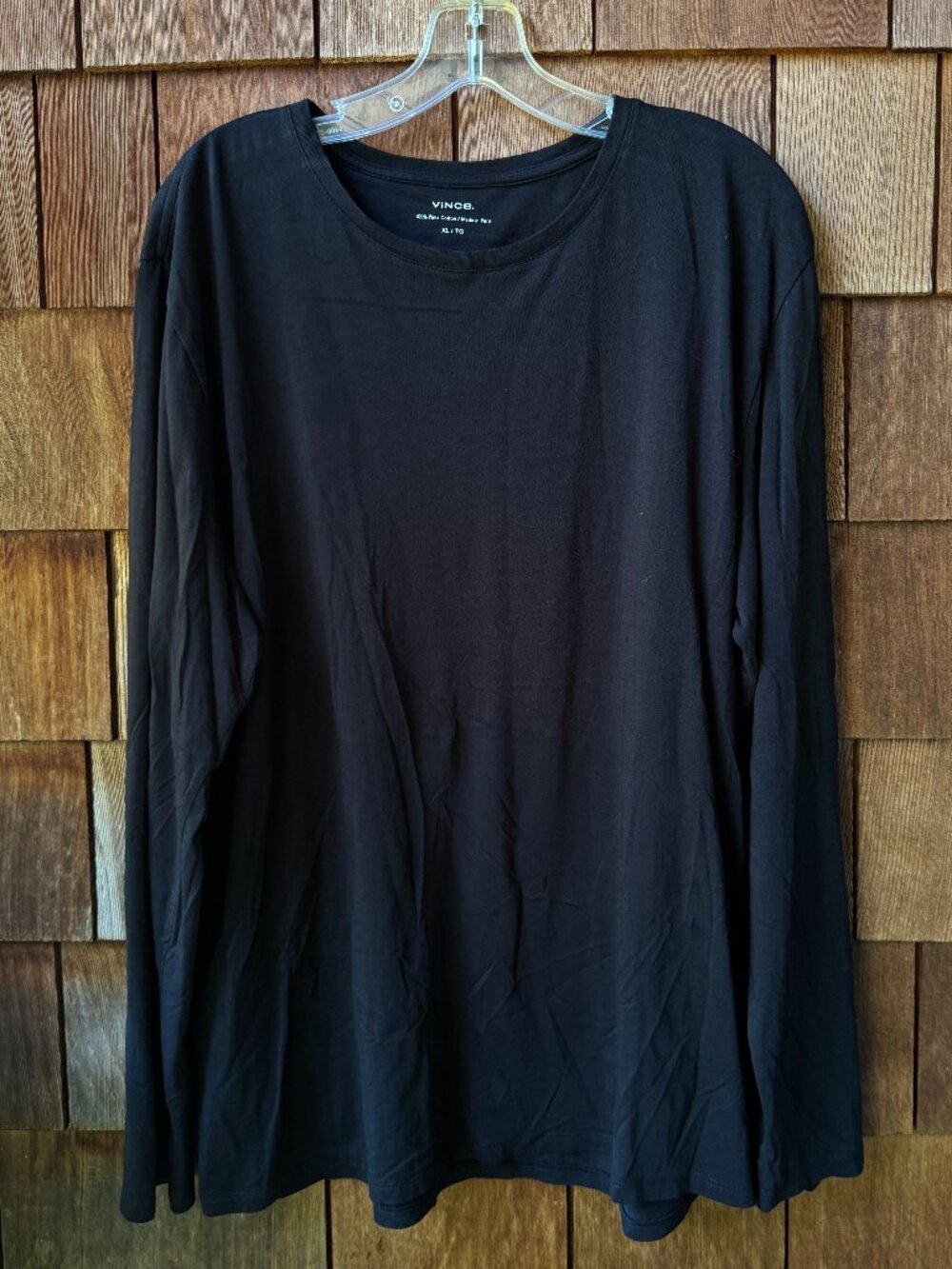 NWOT Vince Black 100% Pima Cotton Crewneck Long Sleeve T-Shirt in Men's X-Large